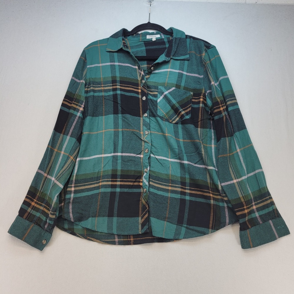 Maurices Plaid Flannel Button Down Women Large Green Long Sleeve